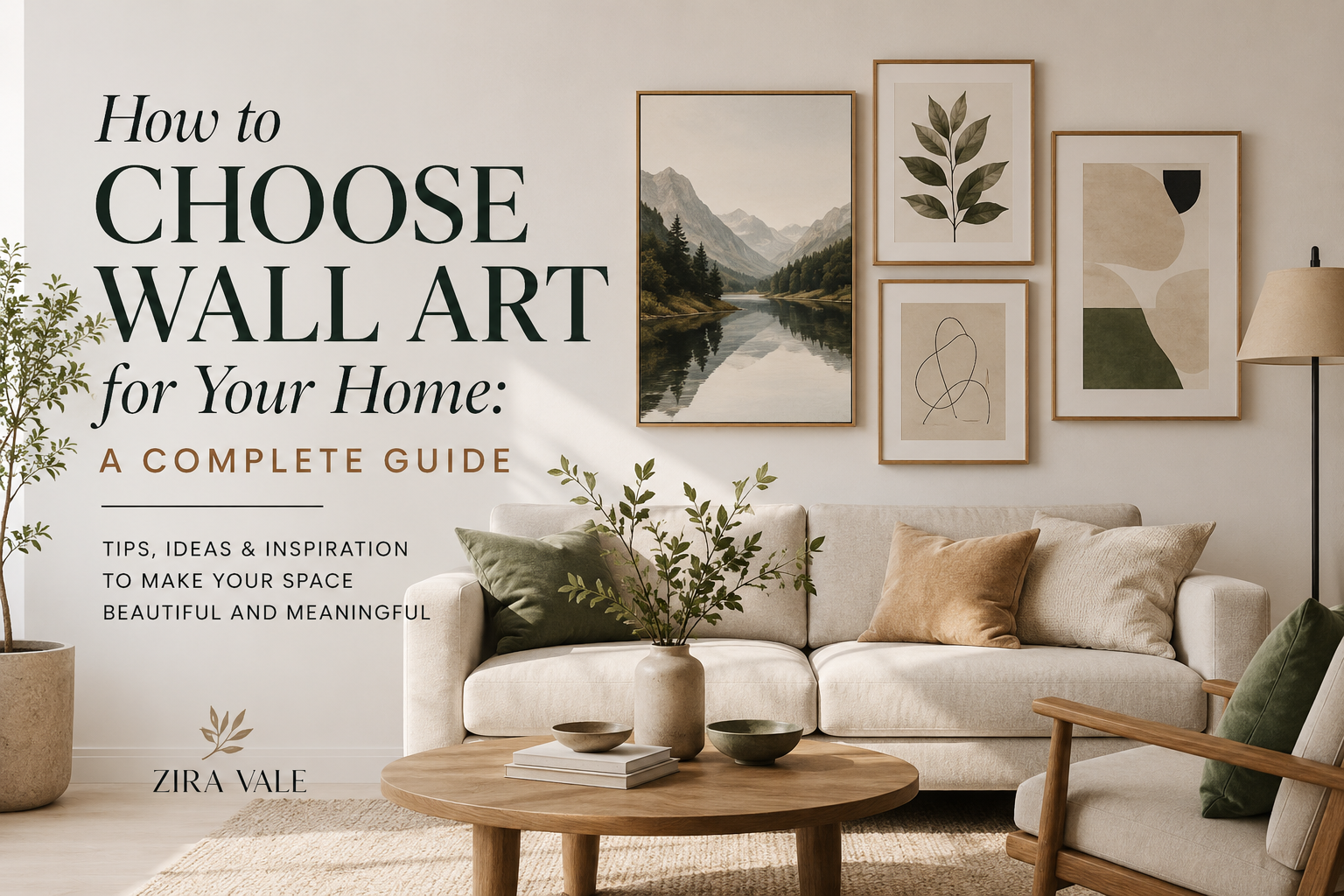 Modern living room featuring beautifully arranged wall art as inspiration for choosing artwork for home decoration.
