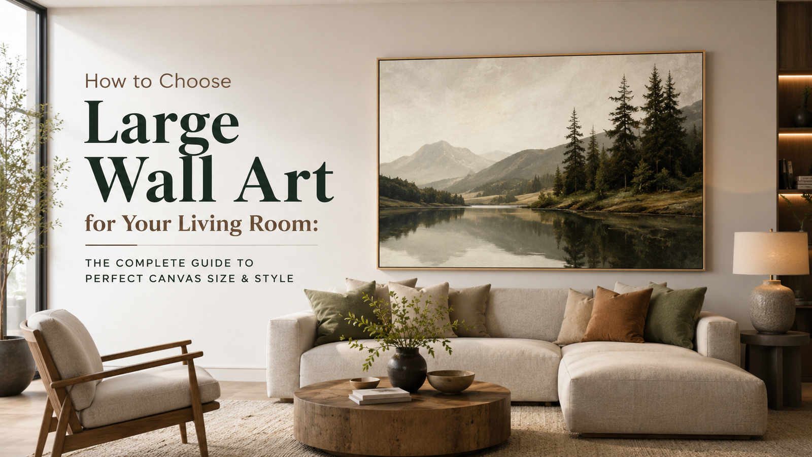 Modern living room featuring a large canvas wall art above a comfortable sofa.