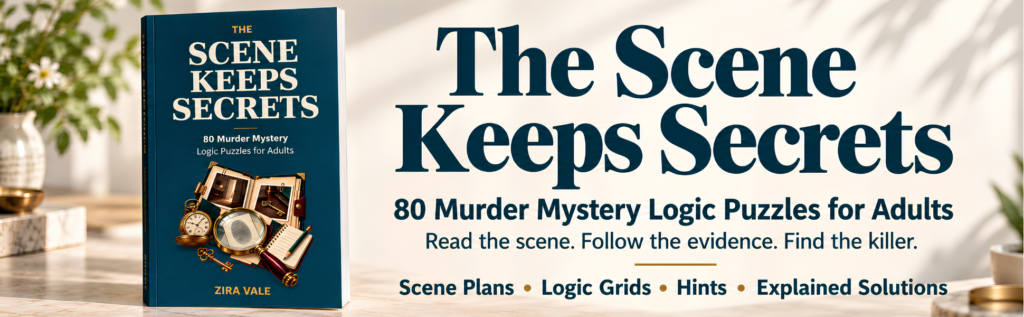 The Scene Keeps Secrets murder mystery puzzle book promotional banner