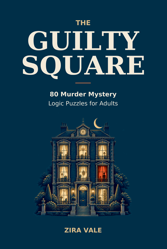 The Guilty Square Book Cover The Guilty Square murder mystery logic puzzle book cover by Zira Vale