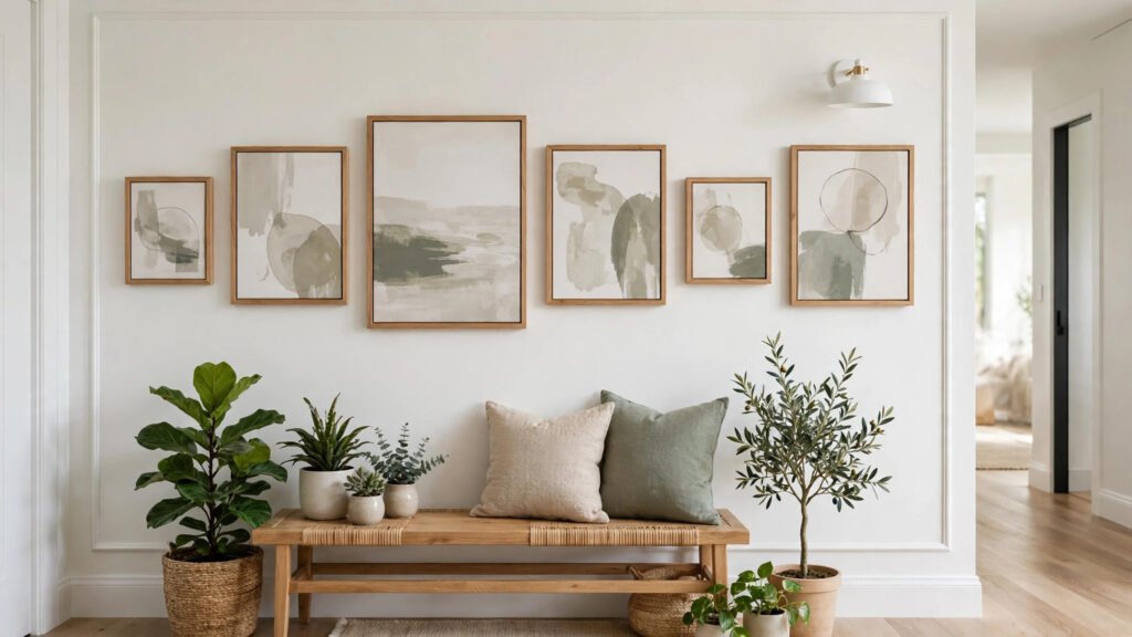 Hallway gallery wall with canvas prints in different sizes