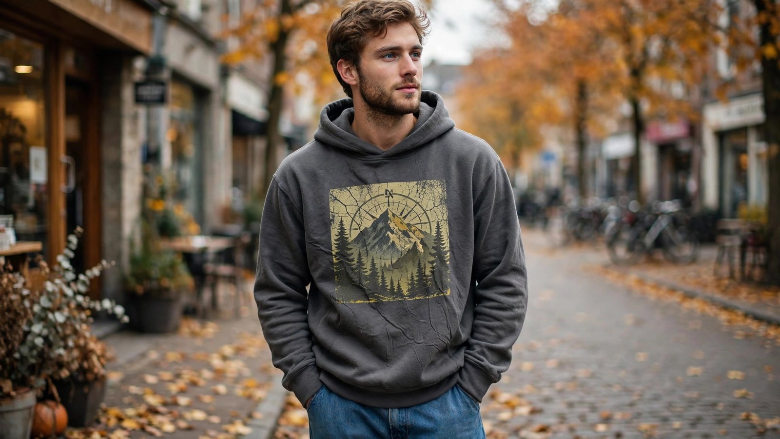 post1-featured-hoodie-mockup A cozy pullover hoodie with a graphic print worn over jeans in autumn light