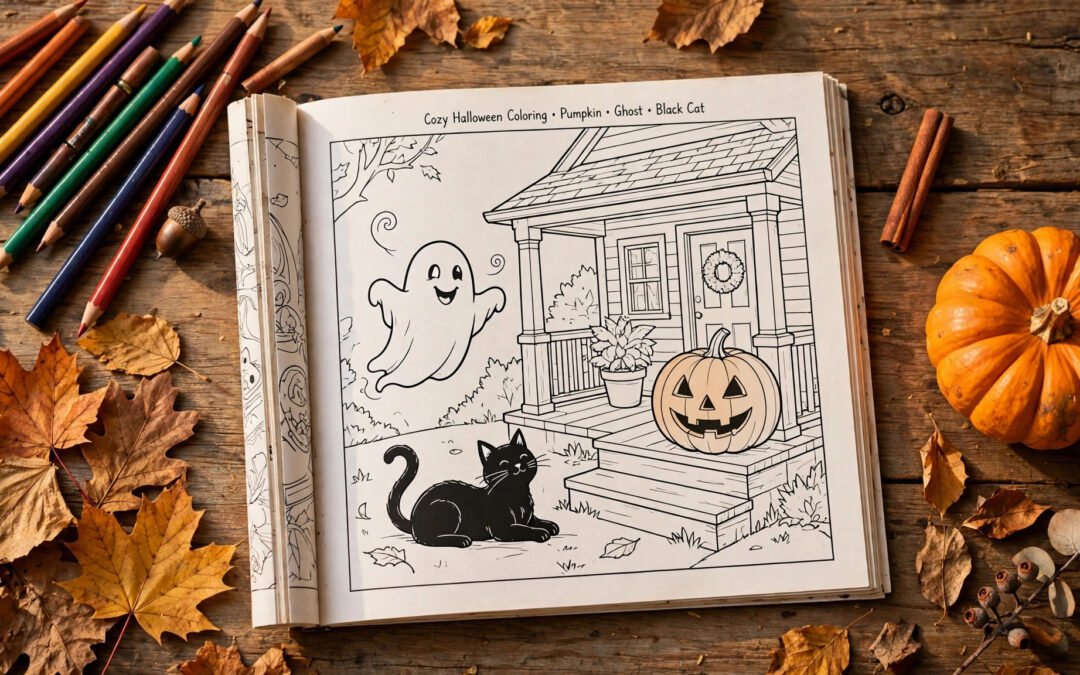Cozy Halloween Coloring Book: Easy, Not-Scary Pages for Adults and Beginners