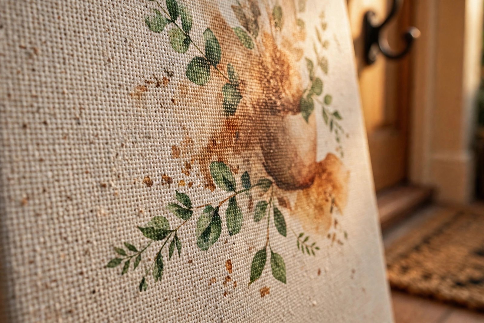 Close-up detail of canvas texture on an entryway canvas print showing the woven surface and printed image