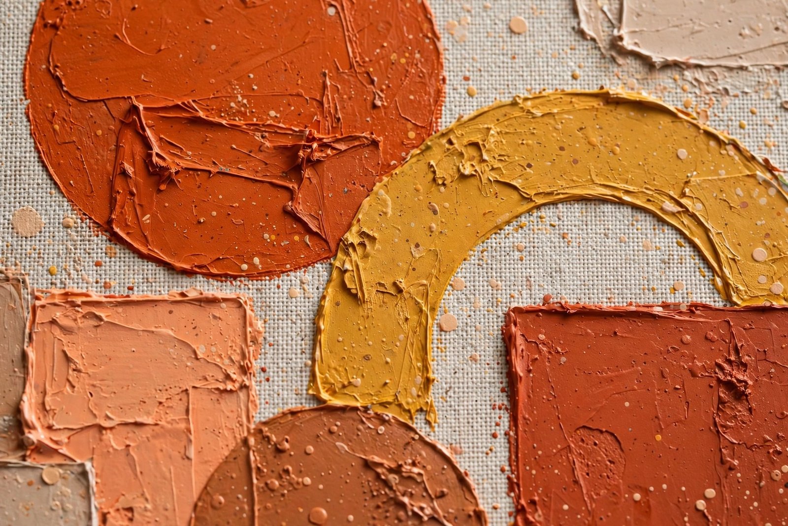 Close-up detail of abstract geometric canvas art showing texture and bold shapes