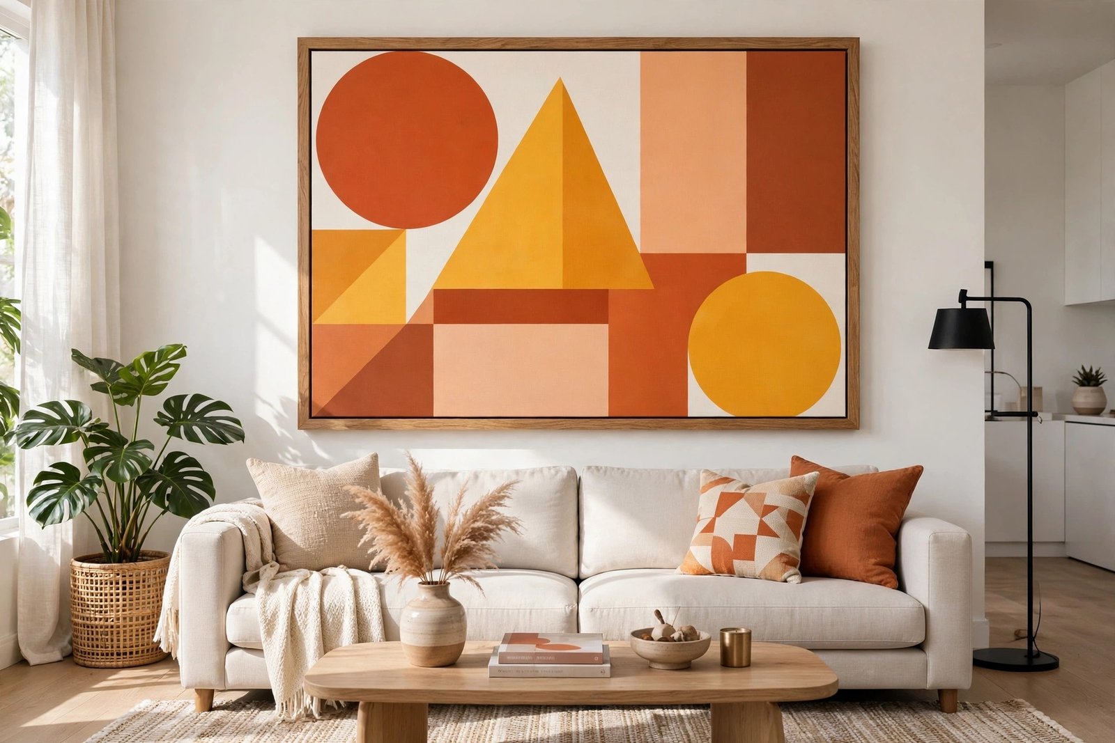 post4-featured-abstract-geometric-livingroom Abstract geometric canvas art above a modern living room sofa